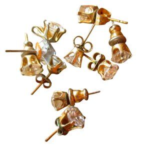 Lot 10 Vintage Estate Gold-Tone Round Cut Crystal Rhinestone Stud Earrings